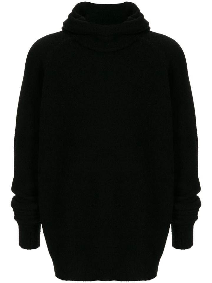 Isabel Benenato Longline Knitted Hoodie - Black