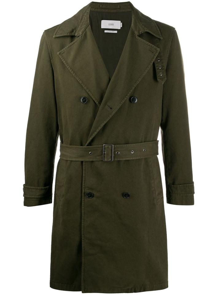 Closed Double Breasted Trench Coat - Green