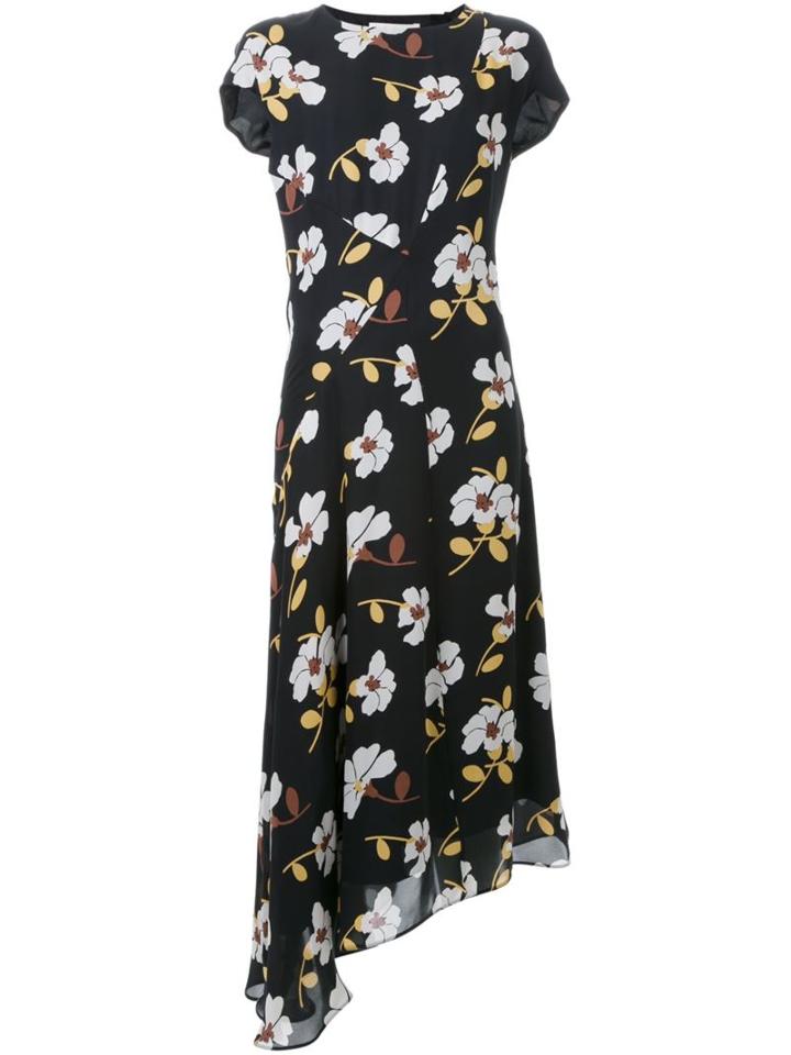 Marni Asymmetric Draped Floral Dress, Women's, Size: 46, Black, Silk
