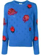 Kenzo Embellished Flower Knitted Sweater - Blue