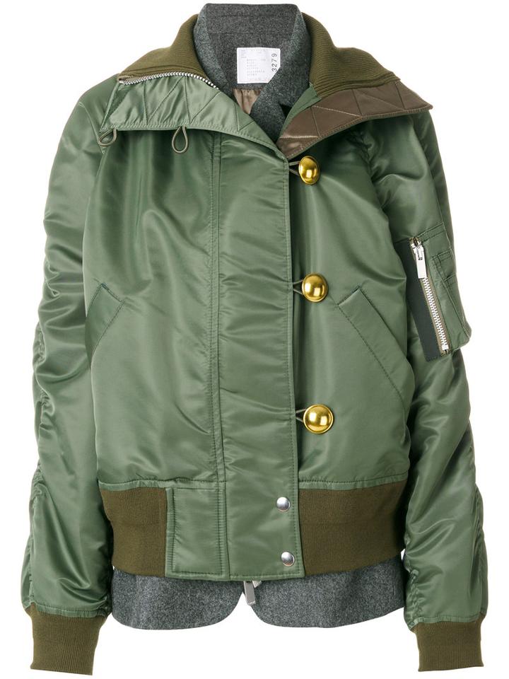 Sacai - Padded Funnel Neck Jacket - Women - Nylon/polyester/cupro - 1, Green, Nylon/polyester/cupro