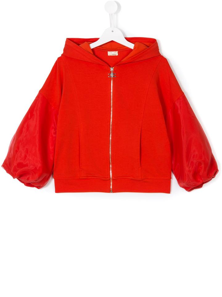 Elisabetta Franchi La Mia Bambina Puffy Sleeves Hooded Jacket - Red