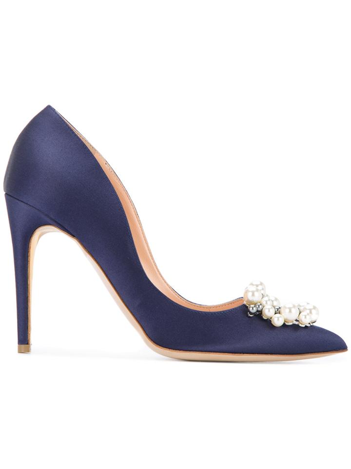 Rupert Sanderson Embellished Pointed Toe Pumps - Blue