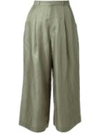 Loveless - Wide-legged Cropped Trousers - Women - Linen/flax/rayon - 34, Women's, Green, Linen/flax/rayon
