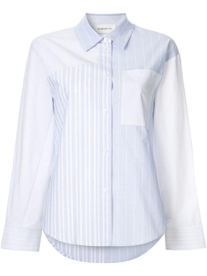 Ports Pure Striped Print Panelled Shirt - Blue