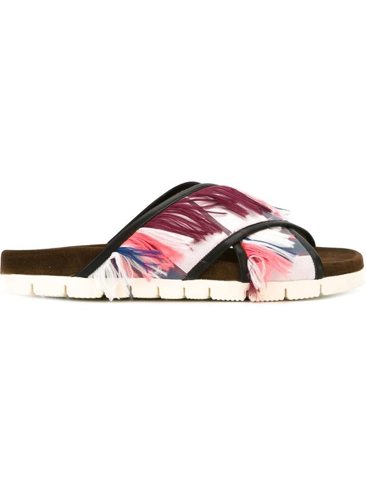 Msgm Fringed Crisscross Sliders