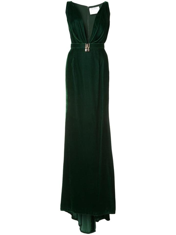 Oscar De La Renta V-neck Velvet Column Gown - Green