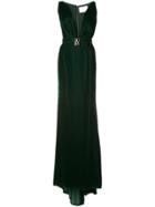 Oscar De La Renta V-neck Velvet Column Gown - Green