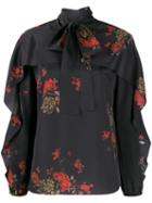 Red Valentino Red Valentino Frilled Floral Blouse - Black