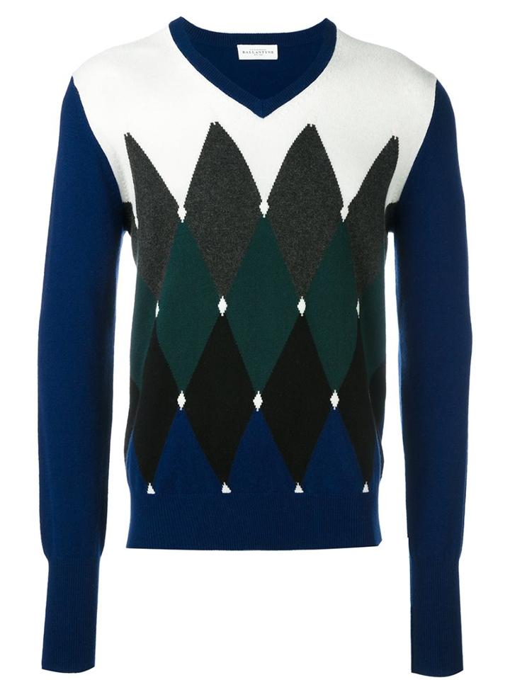 Ballantyne Geometric Intarsia Jumper, Men's, Size: 58, Cashmere