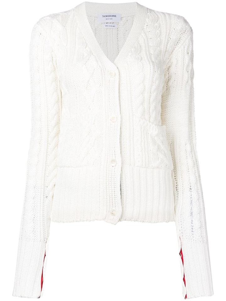 Thom Browne Fun-mix Aran Cable Cardigan - White