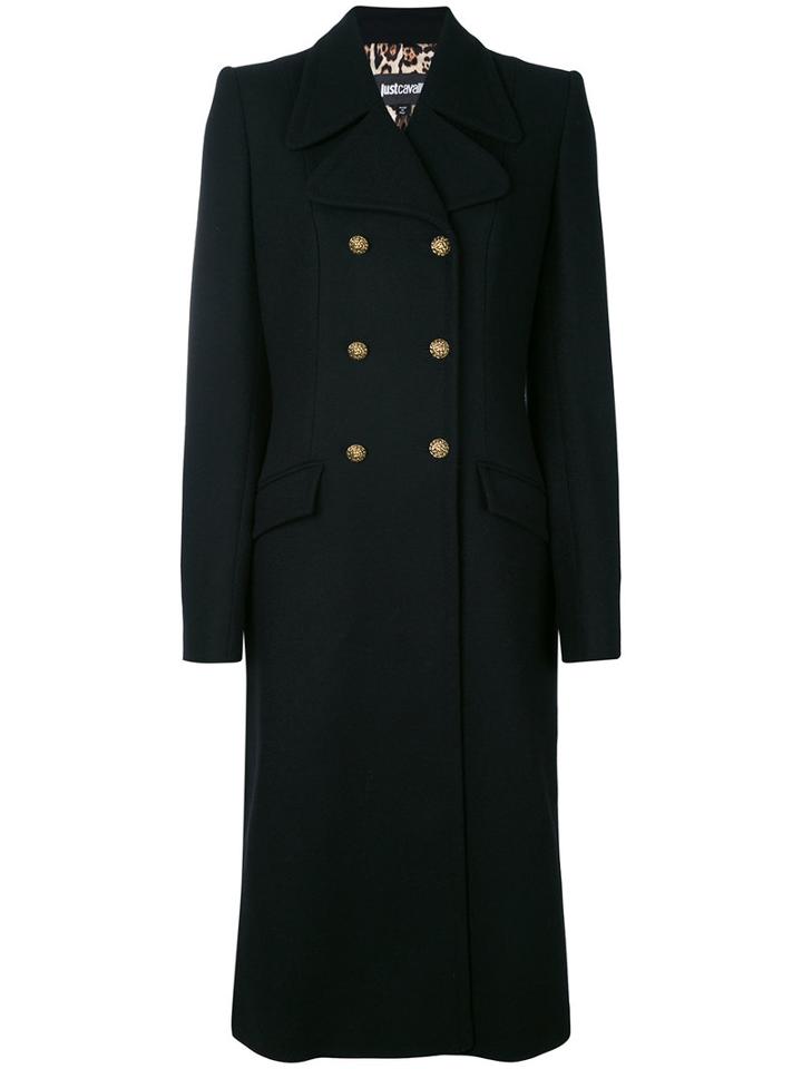 Just Cavalli - Double Breasted Coat - Women - Polyamide/polyester/acetate/virgin Wool - 42, Black, Polyamide/polyester/acetate/virgin Wool