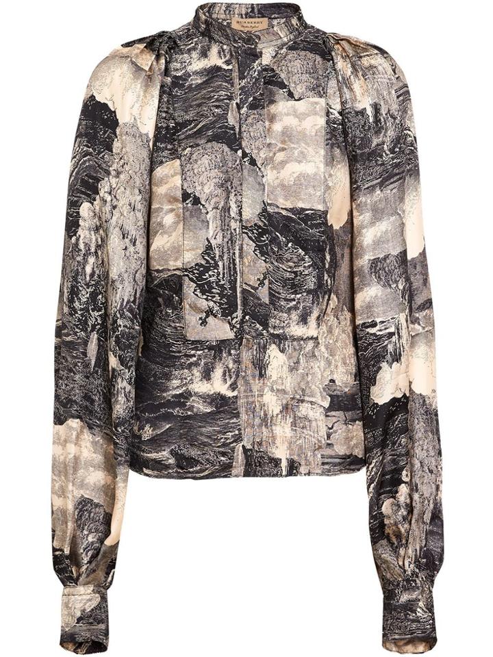 Burberry Puff-sleeve Dreamscape Print Silk Blouse - Brown