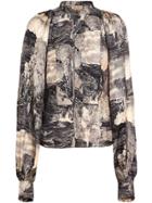 Burberry Puff-sleeve Dreamscape Print Silk Blouse - Brown