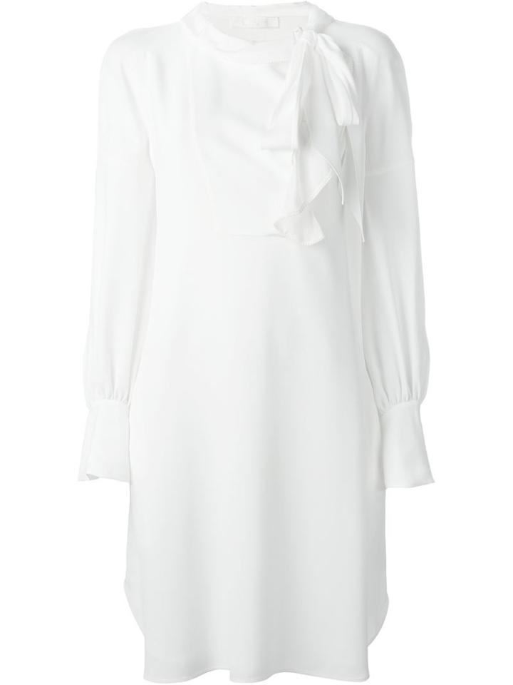 Chloé Ruffle Bow Shift Dress, Women's, Size: 34, White, Silk/cotton/acetate/viscose