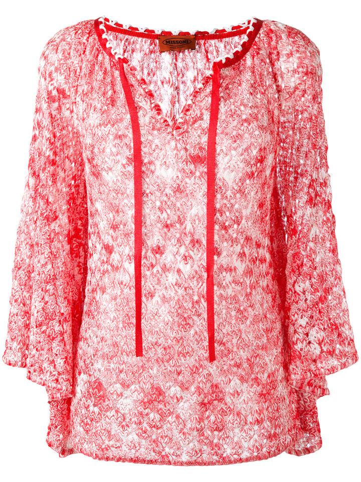 Missoni Tie Neck Blouse, Women's, Size: 44, Red, Viscose