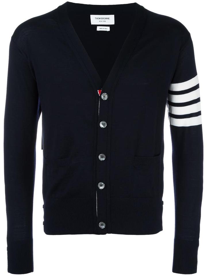 Thom Browne V-neck Cardigan, Men's, Size: 4, Blue, Wool