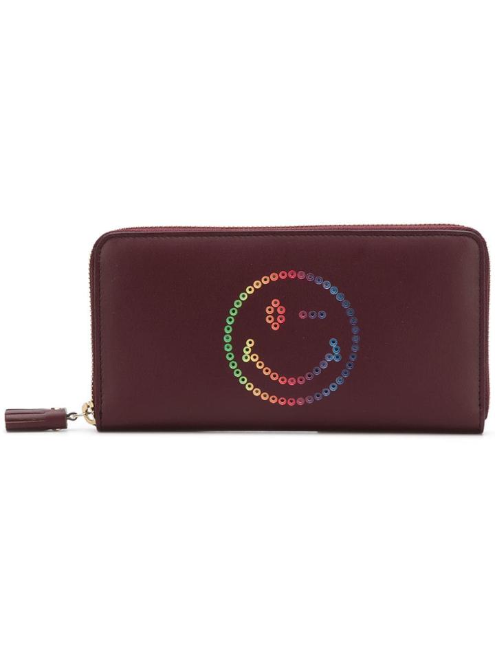 Anya Hindmarch Large Zip Round Wallet Rainbow Wink In Claret Circus -