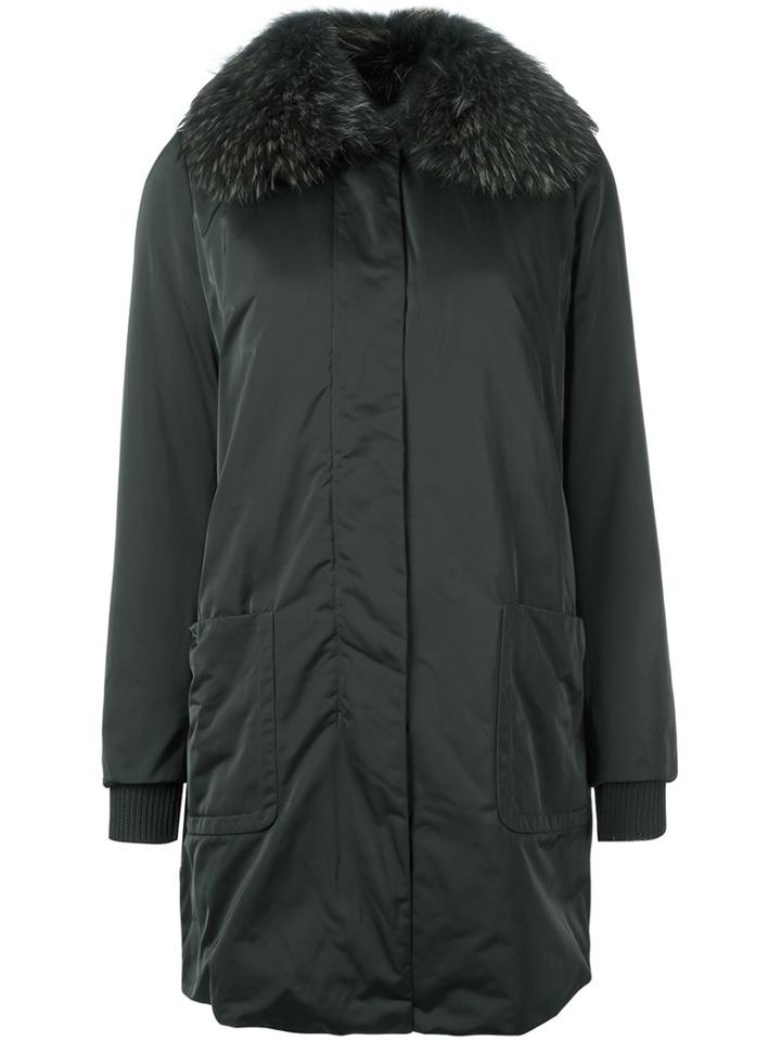 Twin-set Fur Collar Parka, Women's, Size: Medium, Green, Polyamide/polyester/racoon Fur