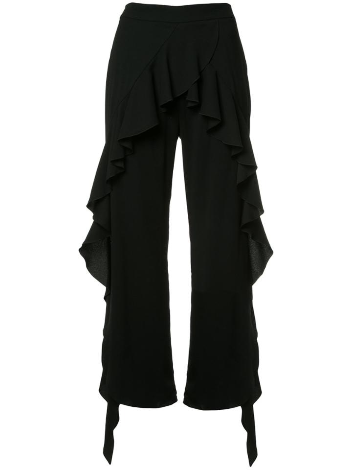Goen.j Ruffled Slit Pants - Black