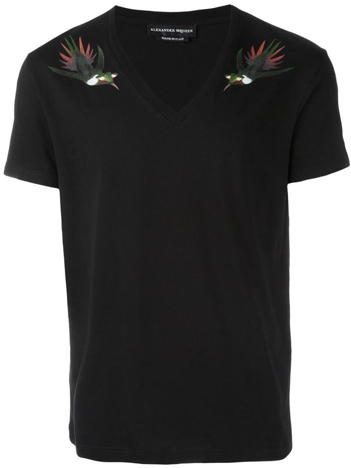 Alexander Mcqueen Bird Print T-shirt, Men's, Size: Large, Black, Cotton