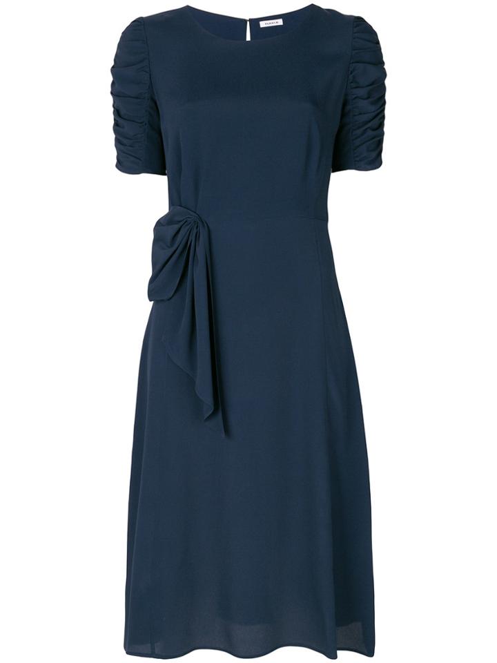 P.a.r.o.s.h. Ruched Sleeves Midi Dress With Bow Drape Detail - Blue