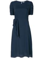 P.a.r.o.s.h. Ruched Sleeves Midi Dress With Bow Drape Detail - Blue