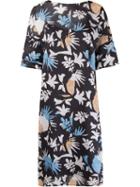 Andrea Marques Foliage Printed Midi Dress, Women's, Size: 36, Blue, Cotton