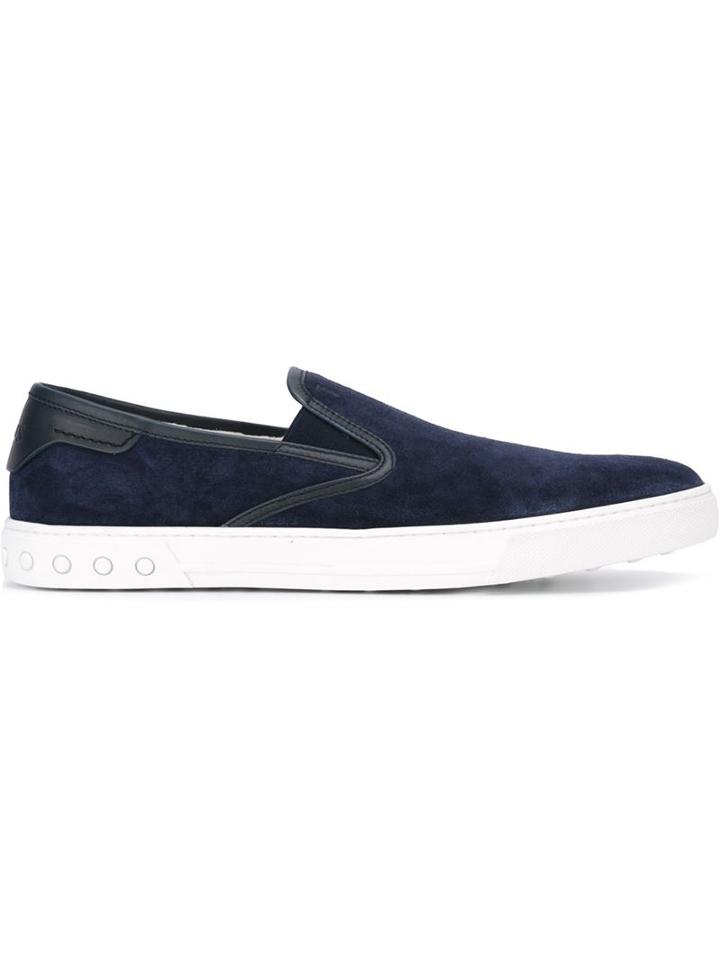 Tod S Slip-on Sneakers, Men's, Size: 41.5, Blue, Calf Suede/leather/rubber