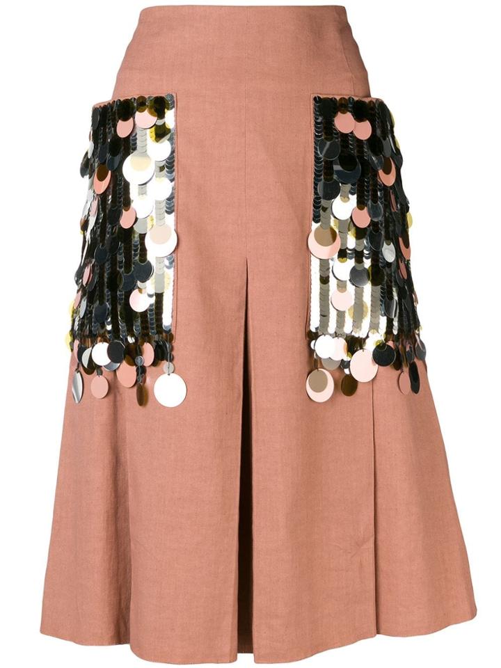 Bottega Veneta Sequin Embellished Linen Skirt - Neutrals