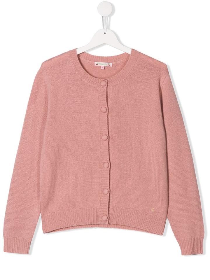 Bonpoint Teen Round Neck Cardigan - Pink