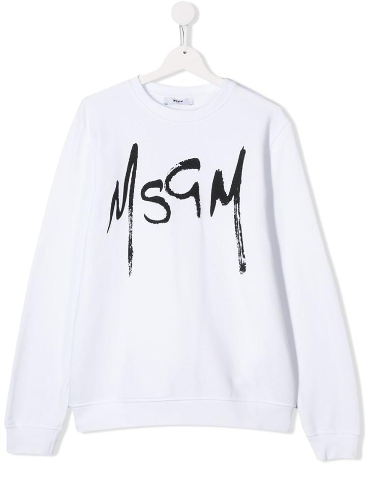 Msgm Kids Teen Graffiti Logo Sweatshirt - White