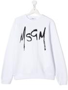 Msgm Kids Teen Graffiti Logo Sweatshirt - White