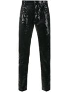 Saint Laurent Sequin Embellished Trousers, Men's, Size: 31, Black, Cotton/polyester/spandex/elastane