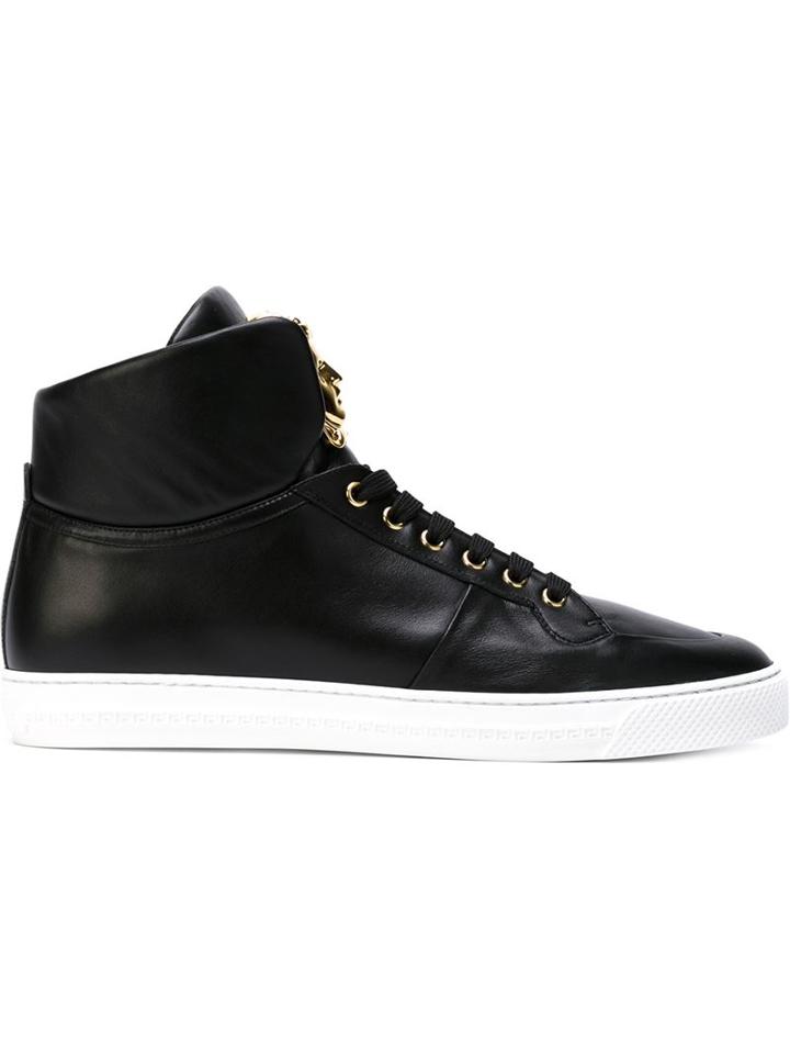 Versace Medusa Hi-top Sneakers, Men's, Size: 42, Black, Calf Leather/leather/rubber