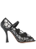 L'autre Chose Floral Lace Heeled Sandals - Black