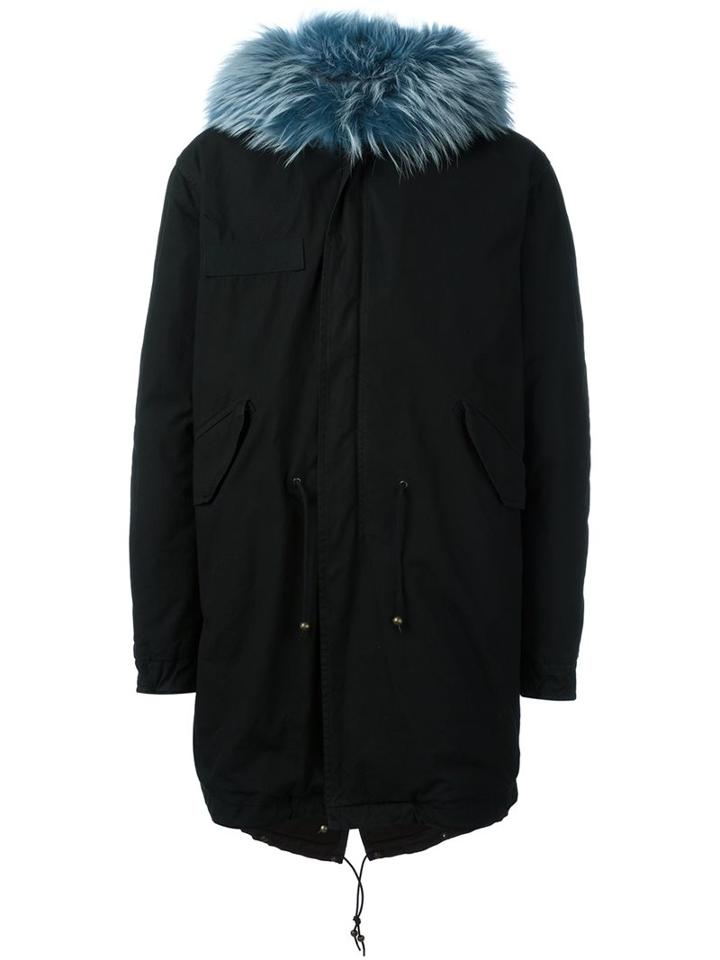 Mr & Mrs Italy Fur Trim Parka, Men's, Size: Medium, Black, Cotton/lamb Skin/rabbit Fur/racoon Fur