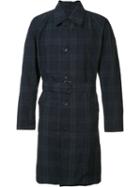 Engineered Garments Checked Trench Coat, Men's, Size: Large, Blue, Cotton