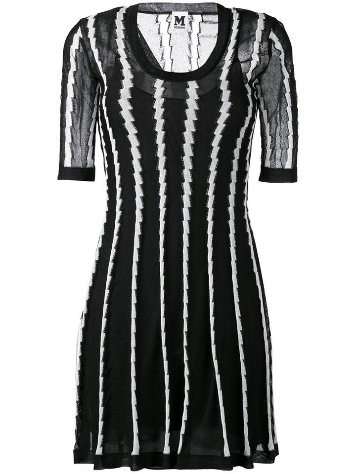 M Missoni - Stripe Panel Flared Dress - Women - Cotton/polyamide/polyester/metallic Fibre - 44, Black, Cotton/polyamide/polyester/metallic Fibre
