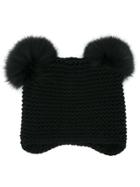 Inverni Fox Fur Pom Pom Beanie Hat - Black