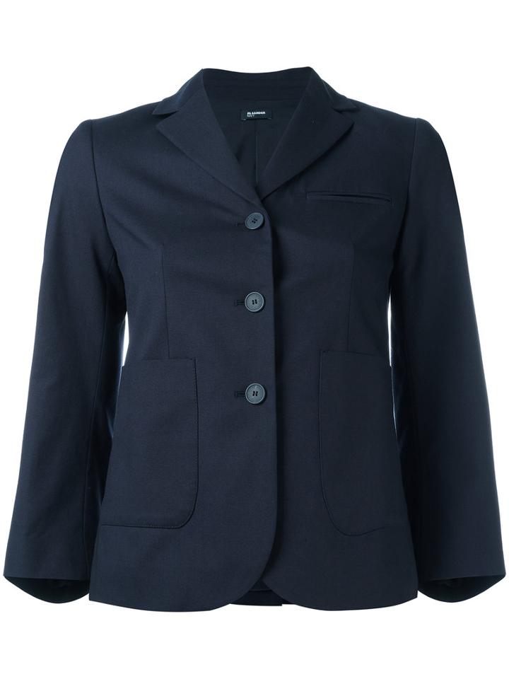 Jil Sander Navy Button Up Blazer, Women's, Size: 40, Blue, Cotton/spandex/elastane/polyester/rayon