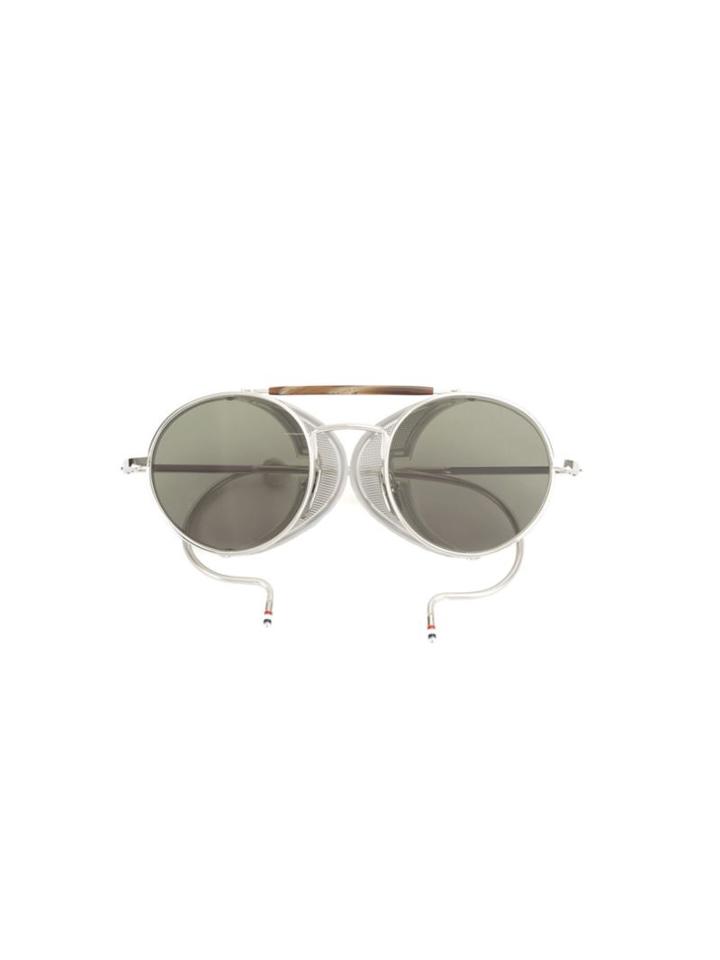 Thom Browne - Round Frame Sunglasses - Unisex - Acetate/silver/glass - One Size, Grey, Acetate/silver/glass