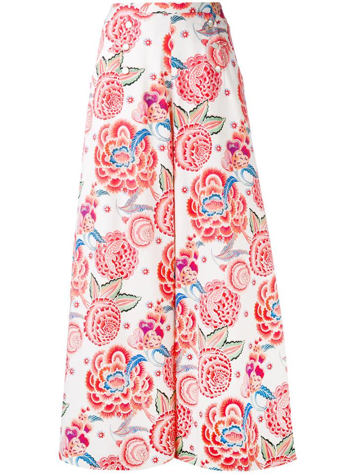 Temperley London - Floral Print Palazzo Pants - Women - Silk/cotton/spandex/elastane - 12, Pink/purple, Silk/cotton/spandex/elastane