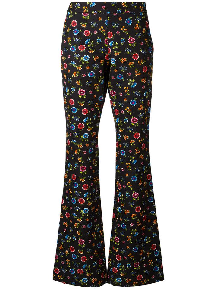 Moschino Flower Power Flared Trousers, Women's, Size: 44, Black, Cotton/rayon