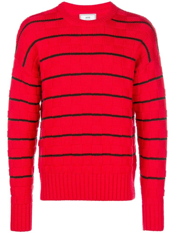 Ami Alexandre Mattiussi Striped Oversized Sweater - Red