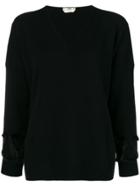 Fendi Embellished V-neck Knit Sweater - Black