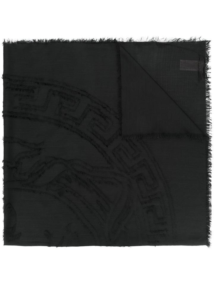 Versace Embroidered Medusa Logo Shawl - Black