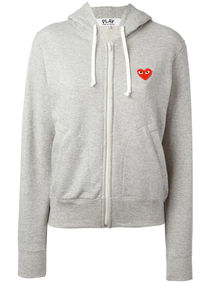 Comme Des Garçons Play Embroidered Logo Hoodie, Women's, Size: Xs, Grey, Cotton