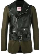 Palm Angels Biker Jacket, Men's, Size: 50, Green, Lamb Skin/polyamide/viscose/wool