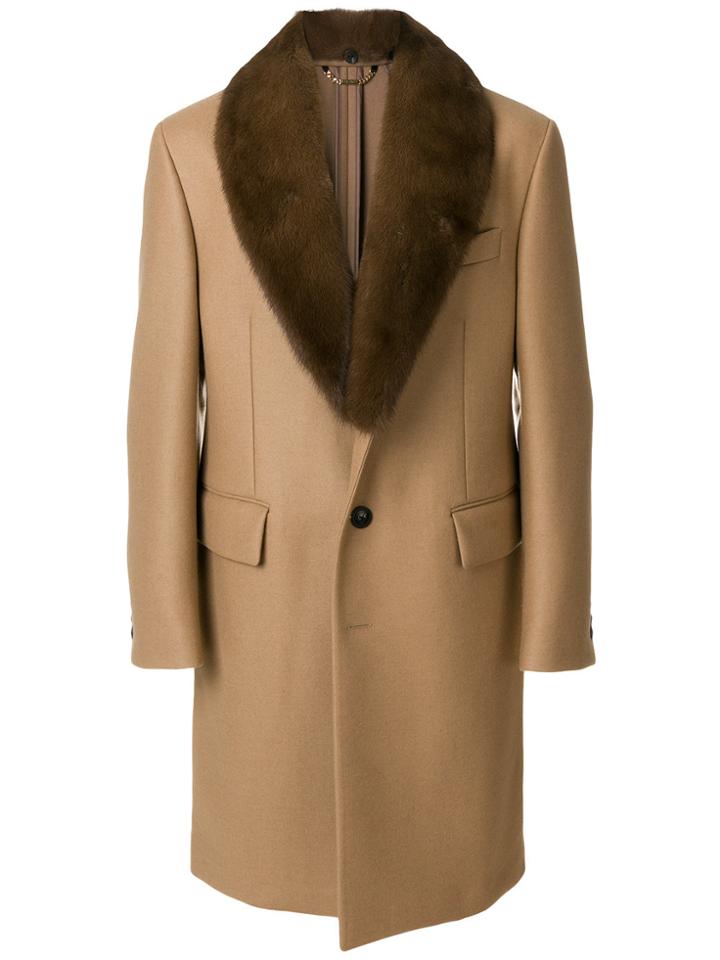 Versace Single Breasted Stole Coat - Brown